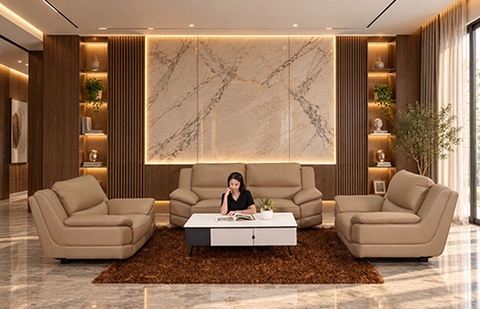Bộ sofa da thật 191LX/GM5600 màu đất sét (Clay)