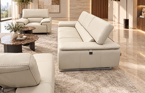Bộ sofa da Ý GINESTRA Cat C 3147 màu xám ngọc trai Pearl Grey tại MELINH FURNITURE