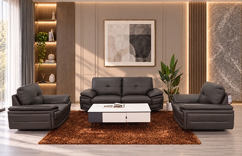 Bộ sofa da thật 8283/FRM 2012 màu nâu socola, ghế 3 chỗ và ghế đơn