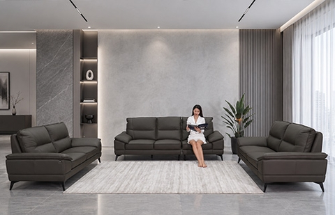Bộ sofa da thật 7218/FL Monza 3588 màu nâu đậm, gồm ghế 1, 2 và 3 chỗ