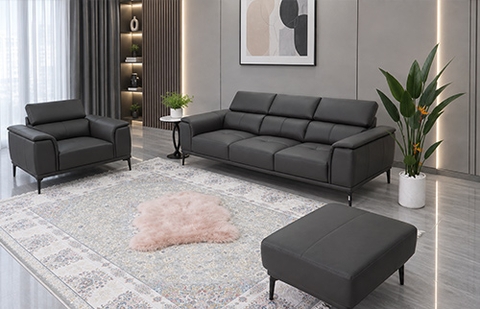 Bộ sofa da thật 179/HL 8817 màu nâu đậm, lưng cao tại MELINH FURNITURE
