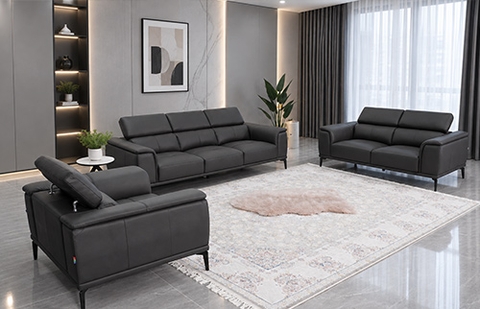 Bộ sofa da thật 179/HL 8817 màu nâu đậm, lưng cao tại MELINH FURNITURE
