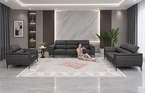 Bộ sofa da thật 179/HL 8817 màu nâu đậm, lưng cao