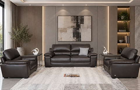 Bộ sofa da thật LISBON/CHOCO HL màu nâu socola, nhập khẩu Thái Lan