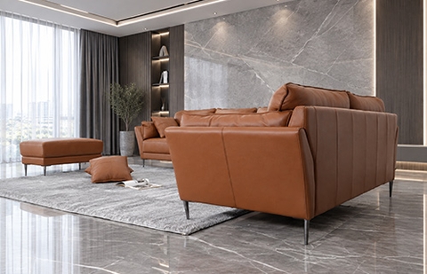 Bộ sofa da thật ML1001/228 màu nâu socola, ghế 4 chỗ kèm đôn tại MELINH FURNITURE