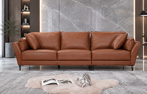Bộ sofa da thật ML1001/228 màu nâu socola, ghế 4 chỗ kèm đôn tại MELINH FURNITURE