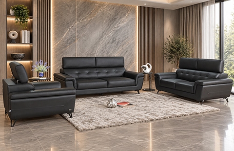 Bộ sofa da thật NFH 2266/2012HL màu nâu socola, tựa đầu nâng hạ tại MELINH FURNITURE