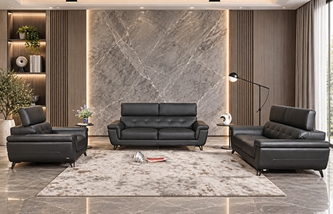 Bộ sofa da thật NFH 2266/2012HL màu nâu socola, tựa đầu nâng hạ