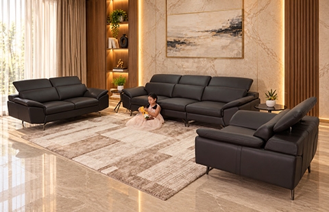 Bộ sofa da thật ZL2876/2012 màu nâu đậm, lưng thấp, ghế 4 chỗ