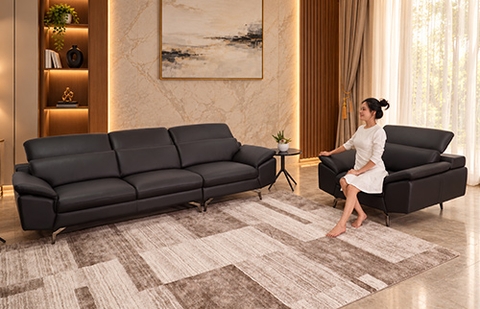 Bộ sofa da thật ZL2876/2012 màu nâu đậm, lưng thấp, ghế 4 chỗ