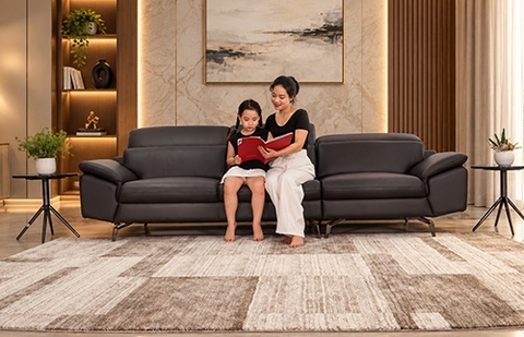 Bộ sofa da thật ZL2876/2012 màu nâu đậm, lưng thấp, ghế 4 chỗ
