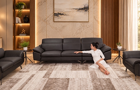 Bộ sofa da thật ZL2876/2012 màu nâu đậm, lưng thấp, ghế 4 chỗ