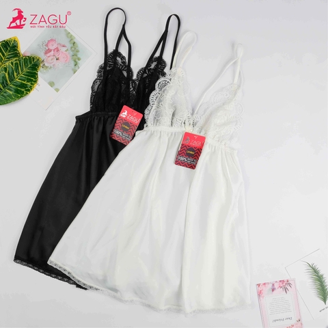 Đầm Ngủ Phi Lụa 2 Dây Phối Ren GN-L200PD