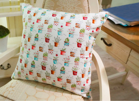 Vải Canvas họa tiết chậu cây hoa - TB223