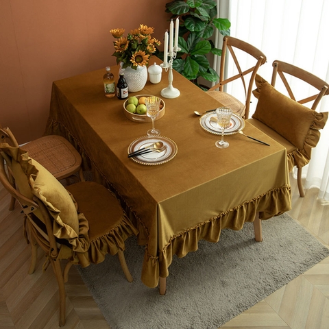 Khăn trải bàn nhung mix sang trọng Landecor- TB538-Vàng nâu
