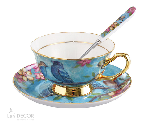 Bộ ly đĩa gốm sứ cao cấp trà chiều phong cách châu Âu tinh tế sang trọng - DC051