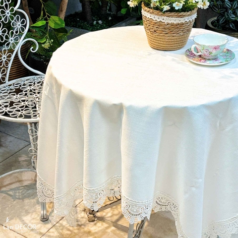 Khăn trải bàn đơn sắc mix ren trang trí không gian hiện đại, tinh tế - TB580