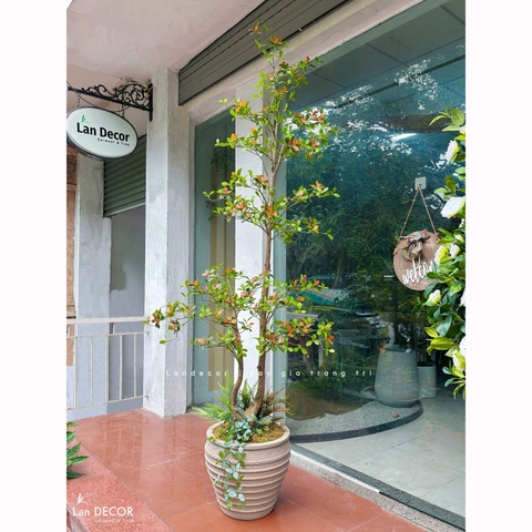Cây Giả Thiết Kế- Cây Cành Cổ 3 Lá Độc Đáo, Thiết Kế Không Gian Hiện Đại (230cm)- CC1354