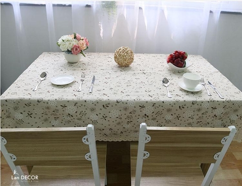 Khăn trải bàn Landecor cẩm tú cầu trắng trang nhã -TB204