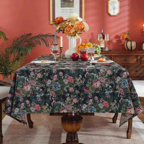 Khăn Trải Bàn Họa Tiết Hoa Vintage, Thiết Kế Không Gian Mùa Lễ Hội Độc Đáo- TB608