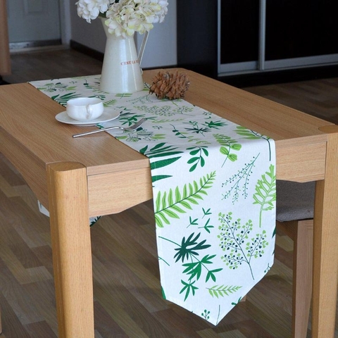 TBR263 - Khăn trải bàn runner họa tiết cỏ lá
