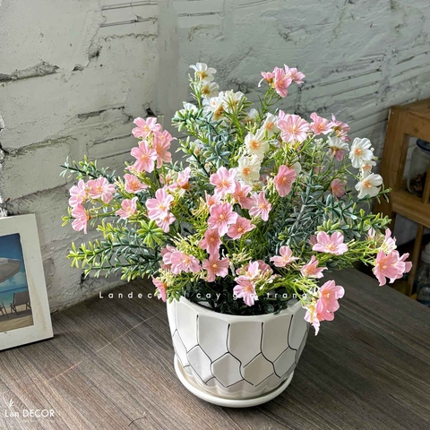 Hoa Giả Để Bàn- Chậu Hoa Nhí Giả Gam Màu Tươi Sáng, Decor Bàn Làm Việc (45cm)- CC1457