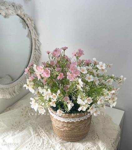 Hoa Nhí Giả Decor - Giỏ Hoa Giả Trang Trí Phòng Khách (35cm)- CC1426