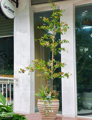 Cây Giả Thiết Kế- Cây Cành Cổ 3 Lá Độc Đáo, Thiết Kế Không Gian Hiện Đại (230cm)- CC1354