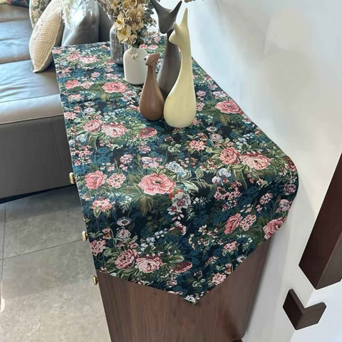 Khăn runner họa tiết hoa ấn tượng trang trí kệ tủ, decor không gian nổi bật- TBR608