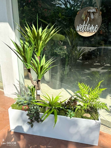 Bồn Cây Giả- Tiểu Cảnh Cây Yucca Decor Phong Cách Hiện Đại (100x40x120cm)- BC303