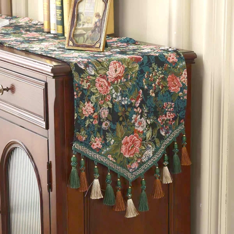 Khăn runner chuông họa tiết hoa cổ điển, điểm nhấn sắc màu độc đáo cho bàn ăn- TBR608