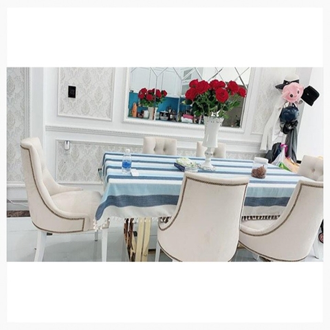 Khăn trải bàn kẻ sọc xanh dương, trắng cho bàn ăn đẹp tuyệt - TB324