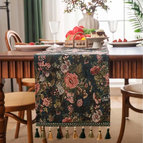Khăn runner chuông họa tiết hoa cổ điển, điểm nhấn sắc màu độc đáo cho bàn ăn- TBR608