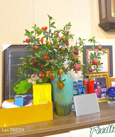 Lựu Giả - Cành Lựu Giả Có Hoa Cắm Bình Nâng Tầm Không Gian, Trang Trí Tết Rực Rỡ, May Mắn (90cm)- HC941