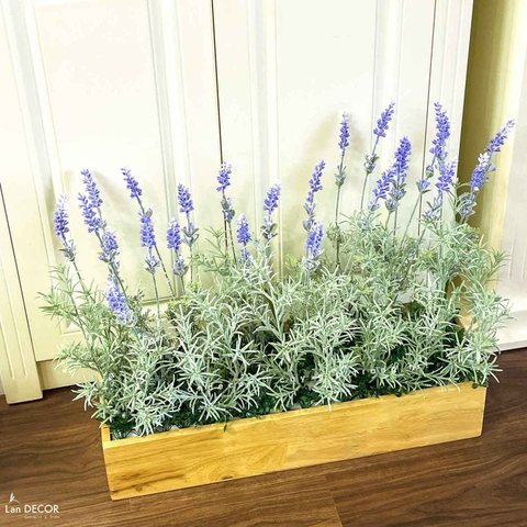 Hoa Oải Hương Giả- Bồn Hoa Oải Hương Decor Quán Cafe Vintage (80X25X55CM)- BC183