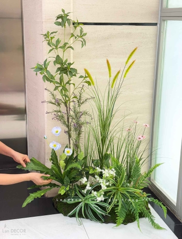 Bồn Rêu Thiết Kế- Bồn Rêu Hoa Tiểu Cảnh Trang Trí Sảnh Chung Cư, Điểm Nhấn Không Gian (90x40x130cm)- RC083