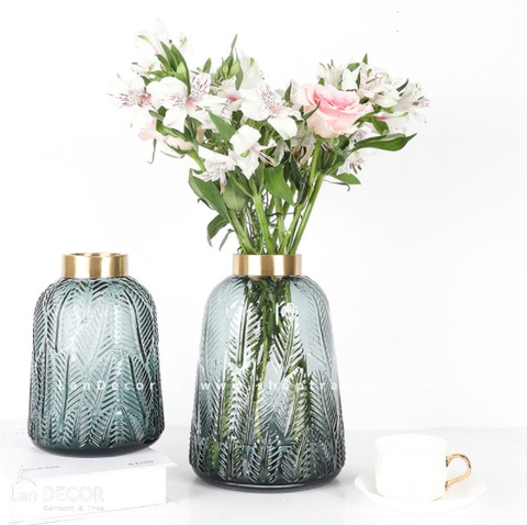 Bình thủy tinh vân lá (Cao 22cm) - BTT001