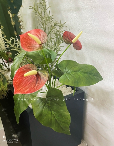 Cành Lá Giả Trang Trí- Cành Hồng Môn Giả Trang Trí Tiểu Cảnh (35cm)- HC1428
