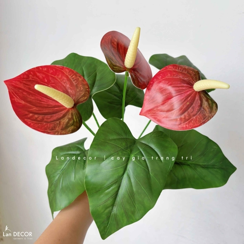 Cành Lá Giả Trang Trí- Cành Hồng Môn Giả Trang Trí Tiểu Cảnh (35cm)- HC1428