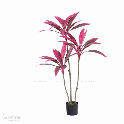 Cây Giả Decor- Cây Phất Dụ Đỏ 3 Thân Thiết Kế Tiểu Cảnh Độc Đáo (110cm)- LC3735