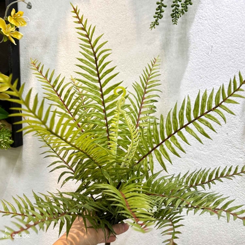 Cành Lá Giả - Cành Dương Xỉ 2 Râu Giả Trang Trí Tiểu Cảnh (15 lá, 50cm)- HC1461