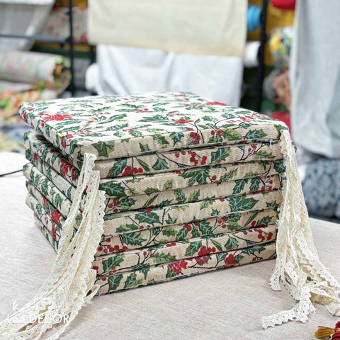 Đệm Ghế Họa Tiết Lá Thông Trang Trí Lễ Hội Cuối Năm, Decor Giáng Sinh Độc Đáo- ĐG592