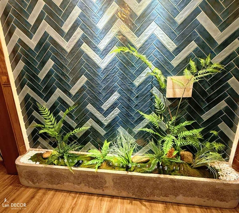 Tiểu Cảnh Dương Xỉ- Thi Công Tiểu Cảnh Dương Xỉ Culi Giả Decor Căn Hộ Khách Thanh Trì(280x35x175cm)- RC102