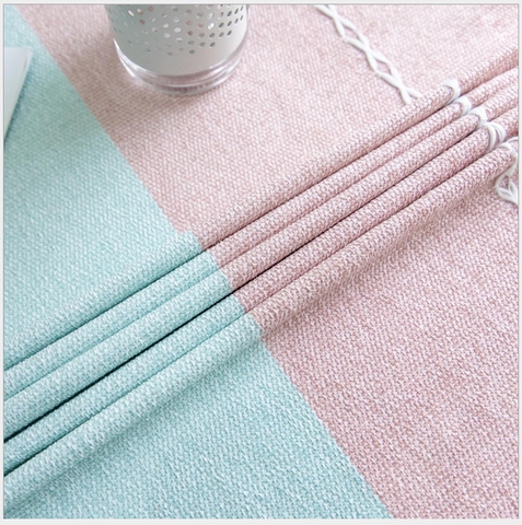 Khăn trải bàn sợi dệt cao cấp sọc xanh hồng nhã nhặn Landecor - TB444