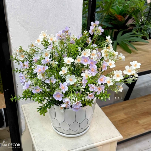 Hoa Giả Để Bàn- Chậu Hoa Nhí Giả Gam Màu Tươi Sáng, Decor Bàn Làm Việc (45cm)- CC1457