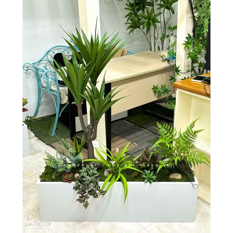 Bồn Cây Giả- Tiểu Cảnh Cây Yucca Decor Phong Cách Hiện Đại (100x40x120cm)- BC303