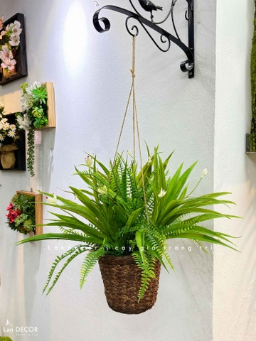 Giỏ Cây Treo Tường - Giỏ Lan Trắng Giả Trang Trí Tiểu Cảnh Xanh (45cm)- CC1313