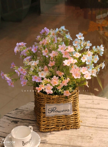 Hoa Giả Decor - Giỏ Hoa Dạ Yến Thảo Giả Trang Trí Phòng Khách Vintage (40cm)- CC1487