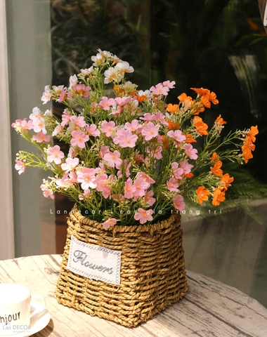 Hoa Giả Decor - Giỏ Hoa Dạ Yến Thảo Giả Trang Trí Phòng Khách Vintage (40cm)- CC1487