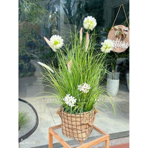 Lau Giả Decor- Giỏ Hoa Lau Giả Thiết Kế, Trang Trí Quán Cafe, Cửa Hiệu (85cm)- CC1226